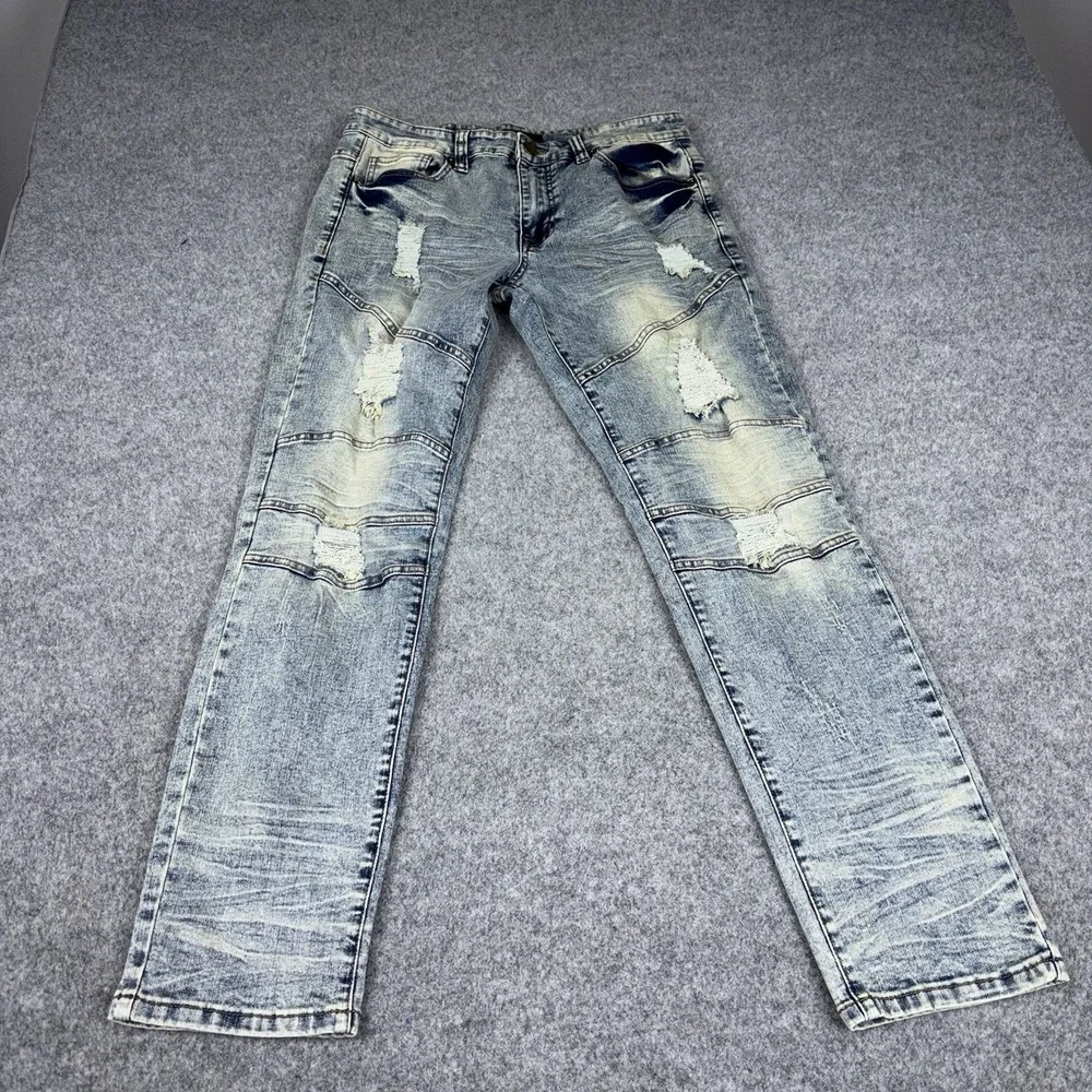 Fire And Rain Jeans Mens 34x32 (Fits 32x31) Distressed Moto Slim Urban Y2K Denim